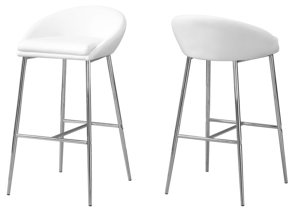 Barstool - 2Pcs / White / Chrome Base / Counter Height - Midcentury - Bar Stools And Counter 