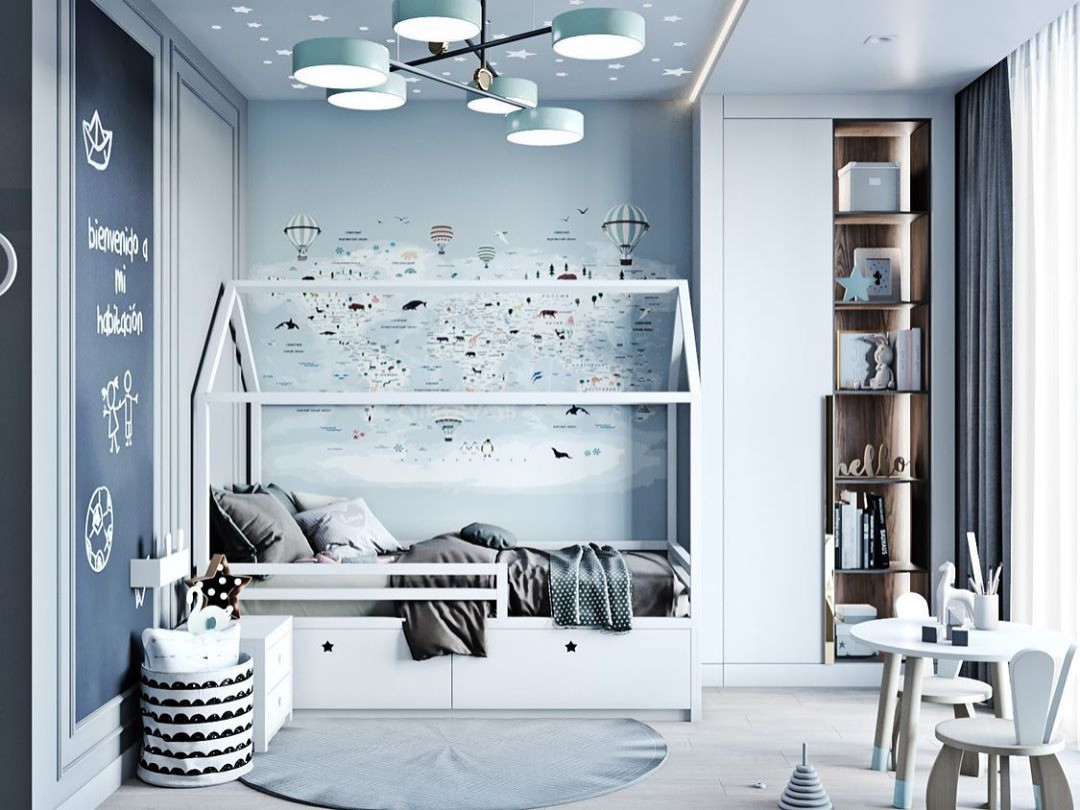 Многофункциональная детская с картой мира на обоях Alltowall и обоями для мела