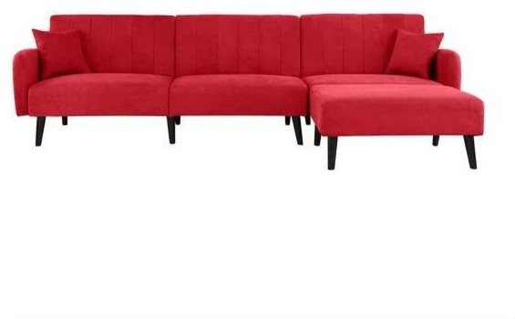 Mid Century Modern Red Linen Sleeper Sectional Sofa Midcentury