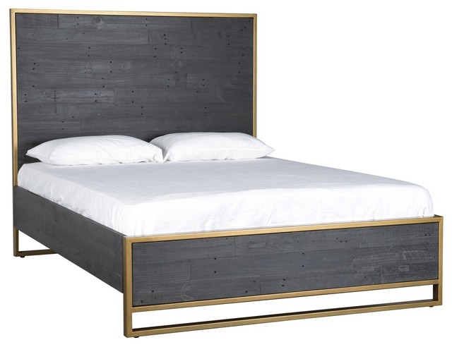 Elle Brass Frame Reclaimed Wood Queen Platform Bed Contemporary Elle Brass Frame Reclaimed Wood Queen Platform Bed Contemporary Beds By Zin Home