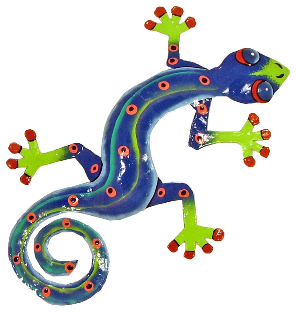 Tropical Blue Gecko Haitian Metal Wall Decor, Small 8", Color M