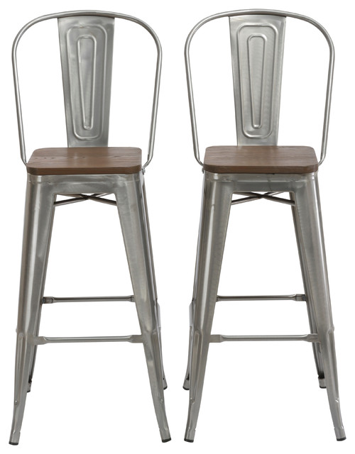 30 Antique Clear Gunmetal Bar Stool Full Back Chair Wood Seat Set 30 Antique Clear Gunmetal Bar Stool Full Back Chair Wood Seat Set Of 2
