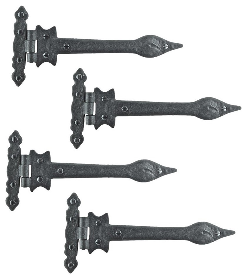 Black Wrought Iron Door Strap Hinge 9" L Colonial Spear Tip Flush Mount Hinges Hinges by