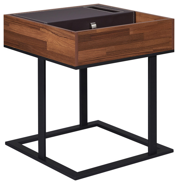 ACME Sonia Side Table, Walnut and Sandy Black Industrial Side