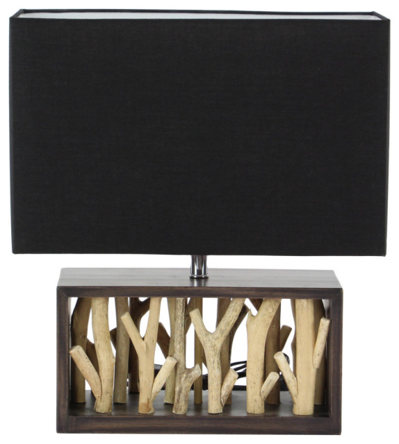 Modern 18"x16" Wood and Iron Rectangular Black and Brown Table Lamp