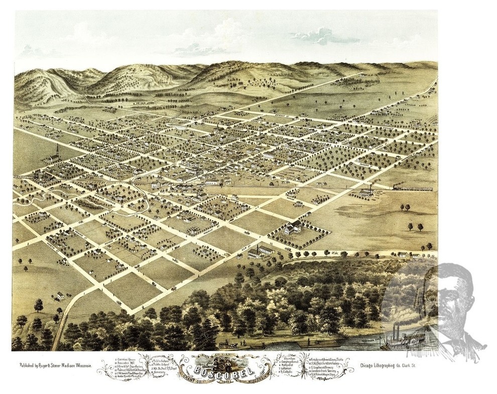 Old Map of Boscobel Wisconsin 1869, Vintage Map Art Print, 24"x36" Contemporary Prints And