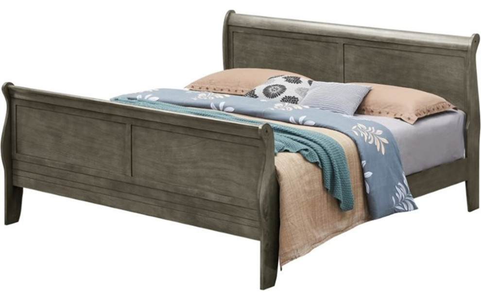 Maklaine Traditional styled Wood King Sleigh Bed in Gray Finish