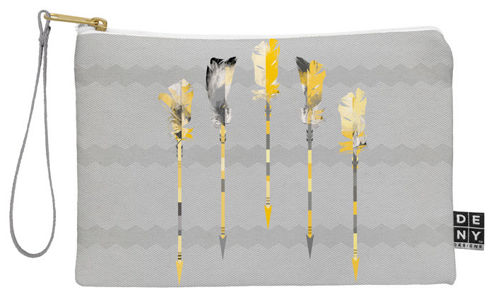 DENY Designs Iveta Abolina Gray Yellow Feathers Pouch