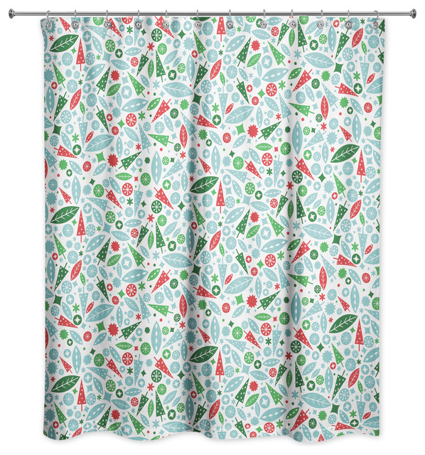 Midcentury Modern Holiday Pattern Shower Curtain 71 X74 Contemporary Curtains By Designs Direct Houzz Midcentury Modern Holiday Pattern, Holiday Themed Shower Curtains