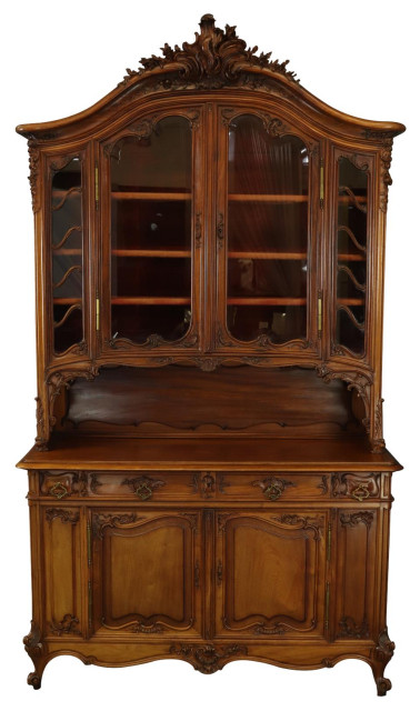 Consigned Buffet Louis XV Rococo 1890 Mahogany Wood Glass Doors Carved