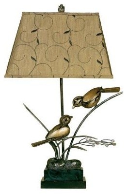 Gold Metal Lamps: 24 in. Aged Gold Twin Bird Table Lamp with Shade 07T544
