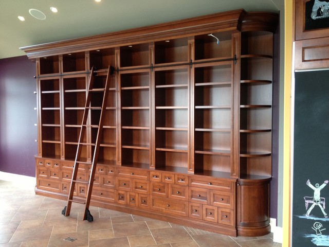 Large Custom Bookcase With Rolling Ladder Traditional Other