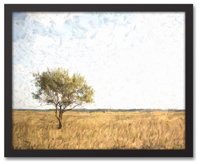 Lone Tree, Field 20x16 Black Framed Canvas