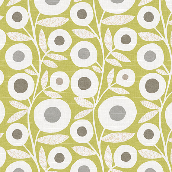Chartreuse Graphic Flower Print Fabric