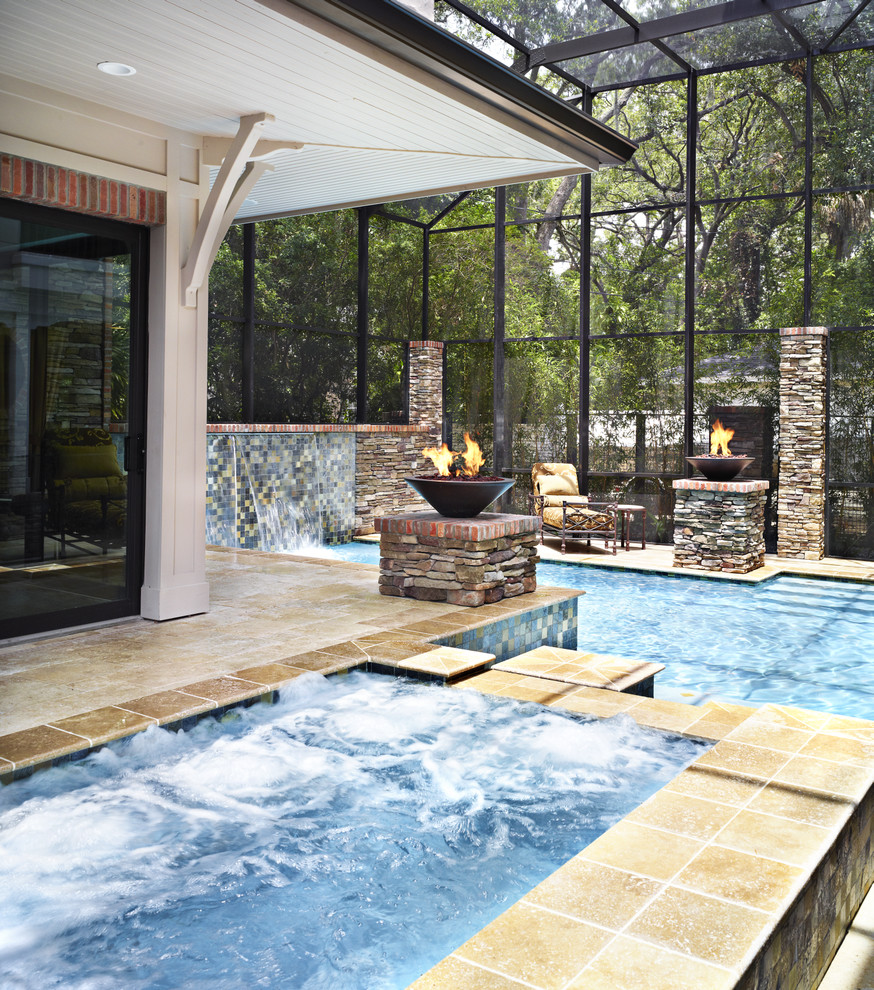 Design ideas for a transitional indoor pool in Tampa.
