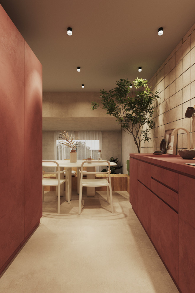 Свежая идея для дизайна: кухня среднего размера в современном стиле с светлым паркетным полом - отличное фото интерьера
