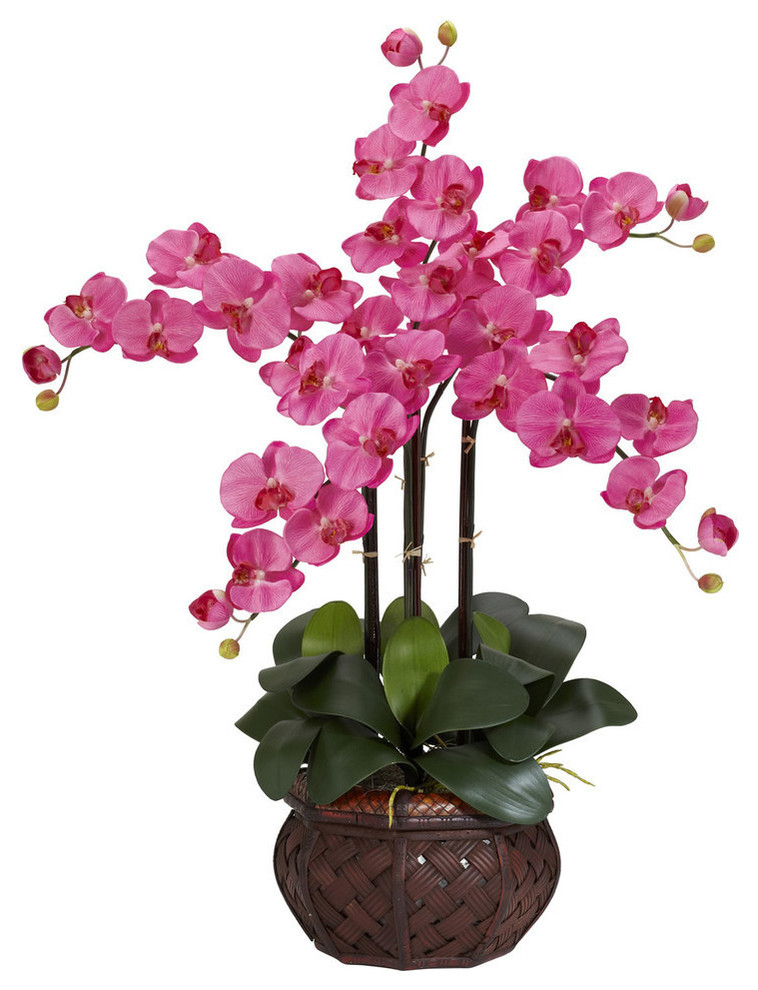 Phalaenopsis With Decorative Vase Silk Flower Arrangement, Dark Pink