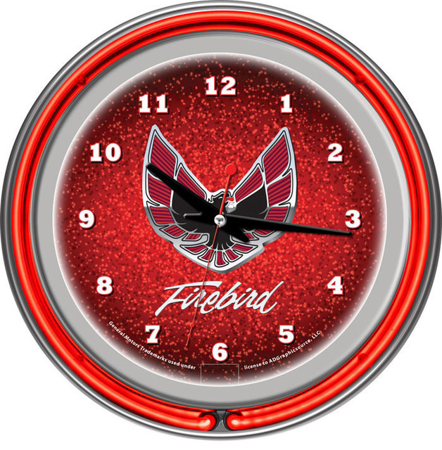 Pontiac Firebird Black Chrome Double Ring Neon Clock Contemporary