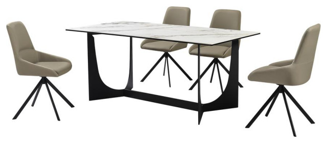 Esme Maverick 5 Piece Dining Set with Taupe Gray Faux Leather Chairs ...
