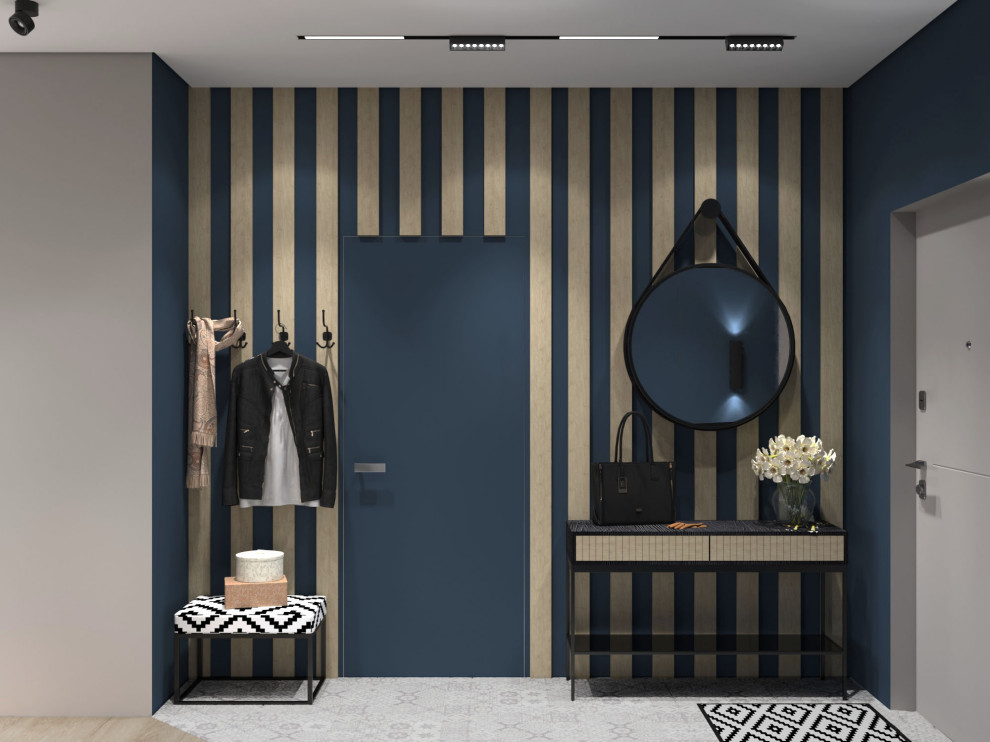 Холл+гардеробная с синими акцентами