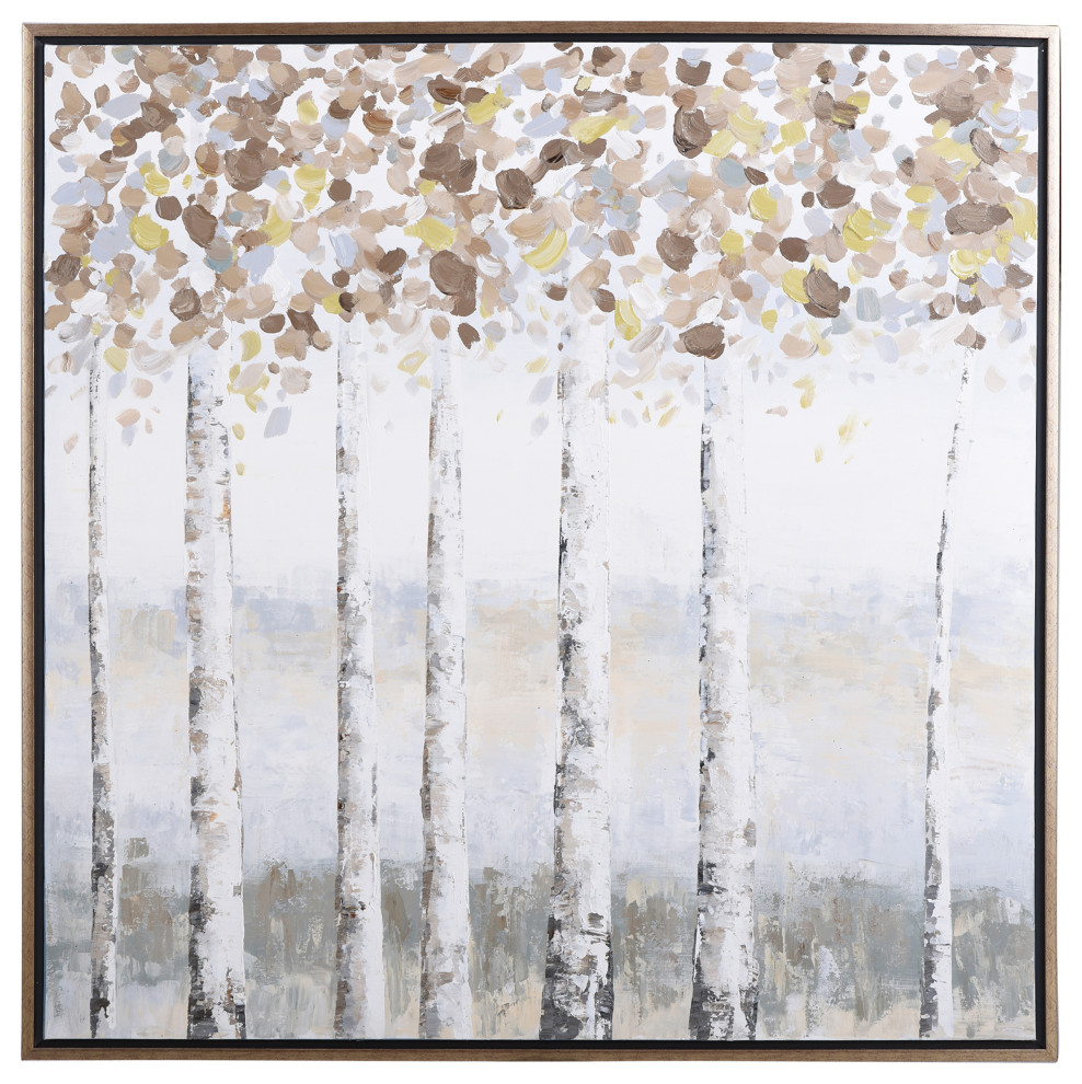 Birch Shade | 30in X 40in Hand Painted Framed Textured Stretched Canvas
