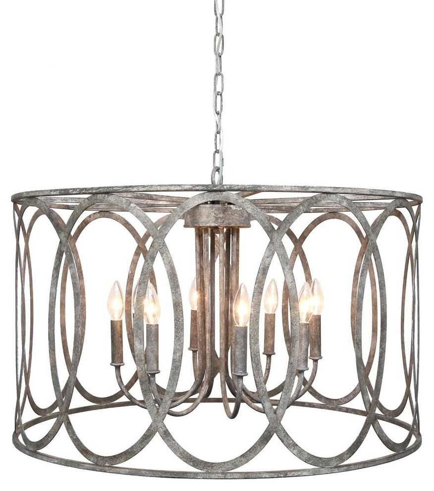 Chatrie Large Distressed Gray Drum Chandelier, 31"Round