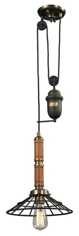 Elk Lighting 14233/1 Spun Wood Transitional Pendant Light in Vintage Rust