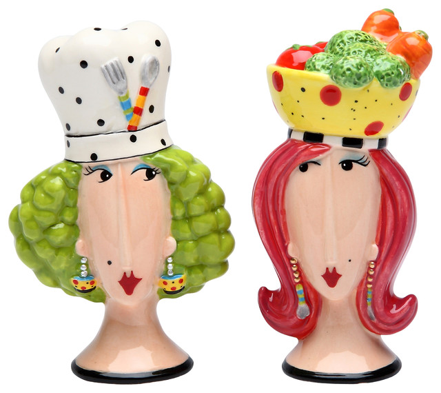 Chef Lady Salt and Pepper Shakers, Set of 2 Contemporary Salt And