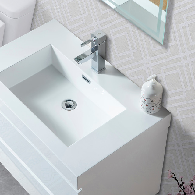 Vanity Art Led Lighted Wall Hung Single Sink With Resin Top 30