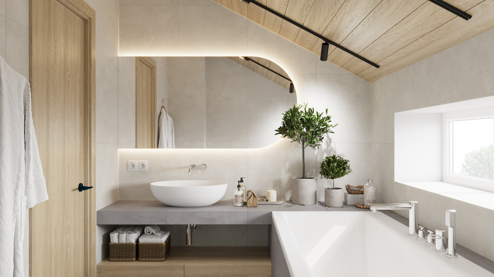 Барнхауз с мансардными окнами в серых оттенках