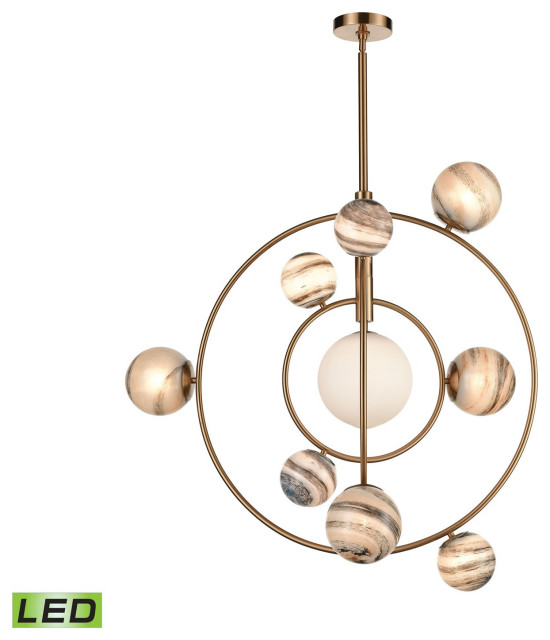Orbital 10Light Chandelier In Grey And Aged Brass With Glass
