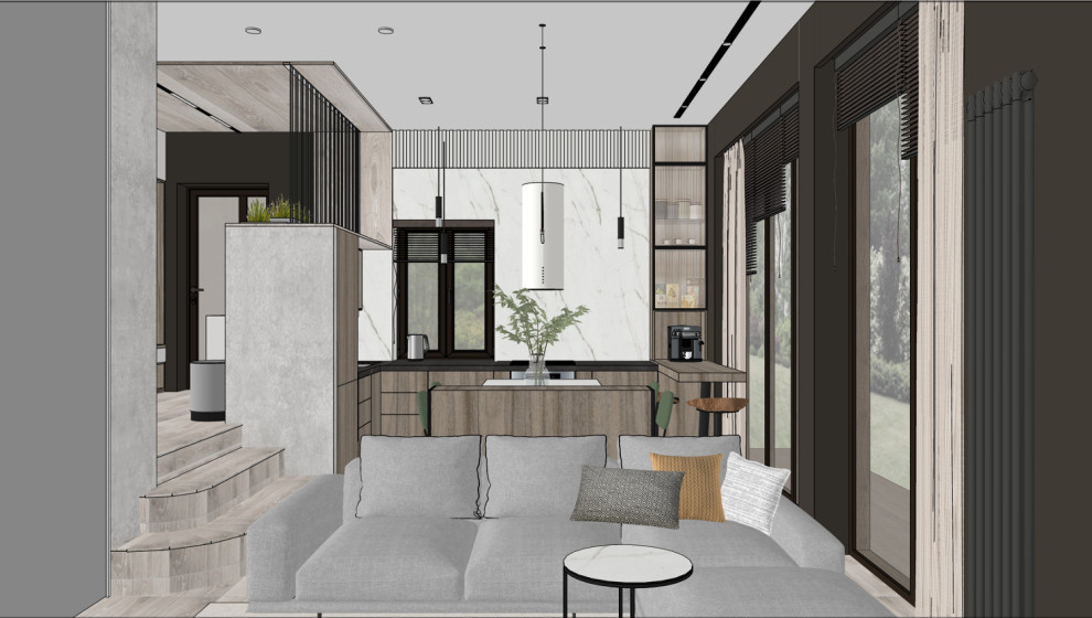 3д визуализация - кухня-гостиная