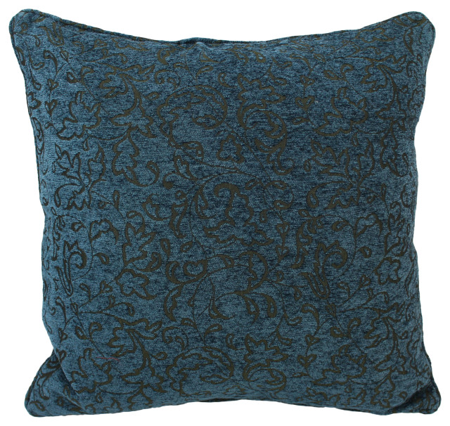 25" Double-Corded Patterned Tapestry Square Floor Pillow, Blue Floral