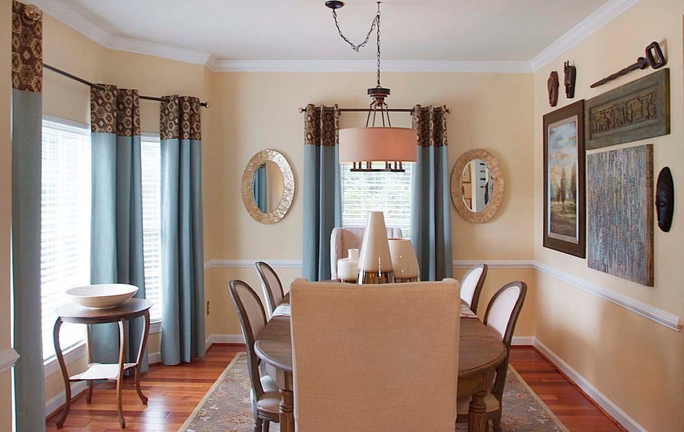 Photo of a mid-sized transitional open plan dining in Philadelphia with beige walls, medium hardwood floors and no fireplace.