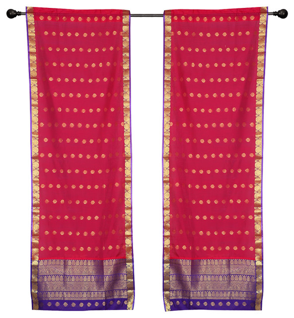 2 Lined Bohemian Indian Sari Curtains Rod Pocket Living Room Decor-43W x 96L