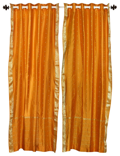 Mustard Ring Top Sheer Sari Curtain Drape Panel Piece