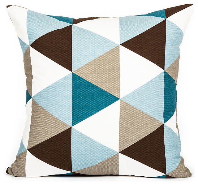 Modern Sky Blue And Teal Brown Triangle Pattern Throw Pillow Cover Modern Sky Blue And Teal Brown Triangle Pattern Throw Pillow Cover