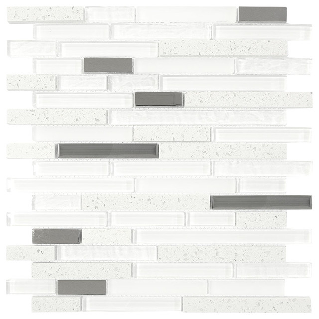 White Gray Glass Quartz Mosaic Backsplash Tile Sample White Gray Glass Quartz Mosaic Backsplash Tile Sample