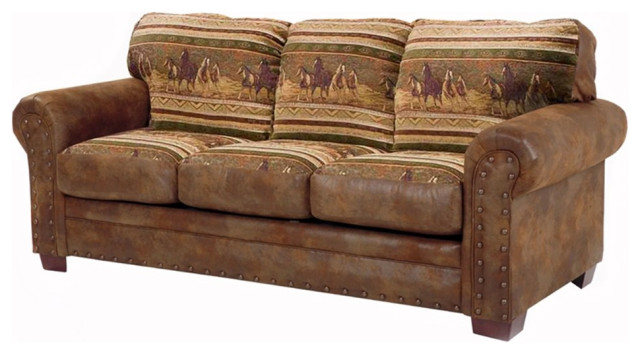 American Furniture Classics Wild Horses 88" Microfiber Sleeper Sofa in Brown