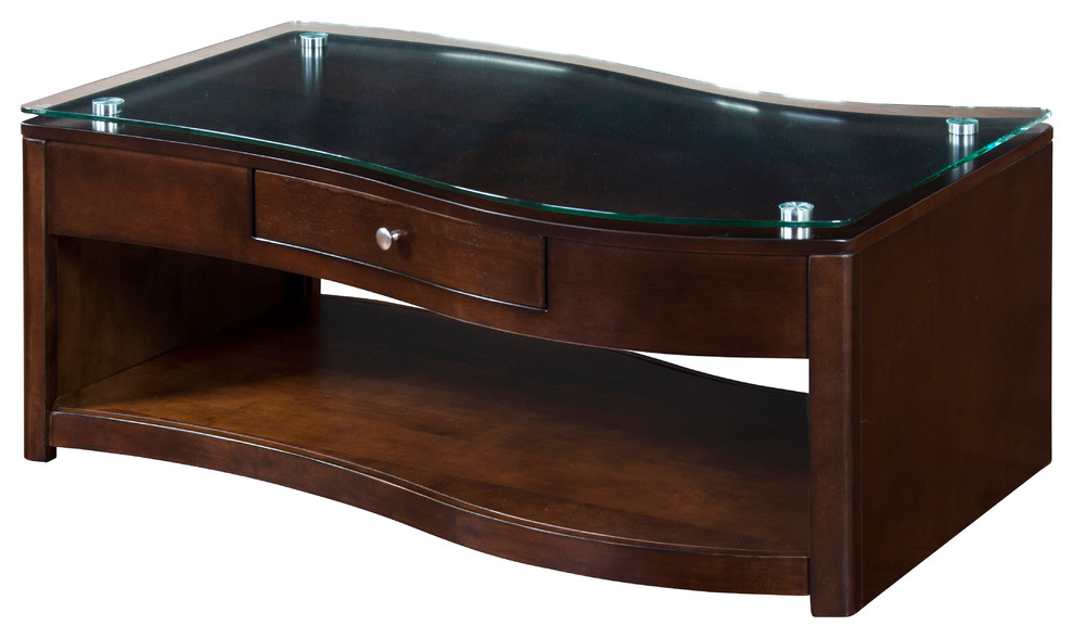 Espresso Glass Top Coffee Table Transitional Coffee Tables by