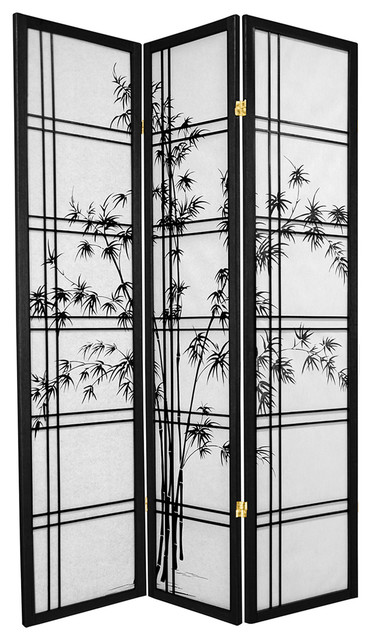 6' Tall Double Cross Bamboo Tree Shoji Screen, Black, 3 Panels