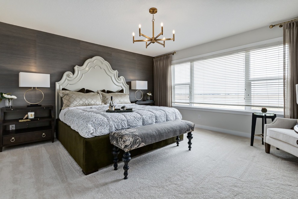 Design ideas for a transitional bedroom in Calgary.