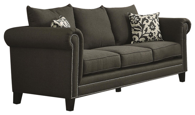 Emerson Transitional Rolled Arm Sofa With Pewter Nailheads Emerson Transitional Rolled Arm Sofa With Pewter Nailheads
