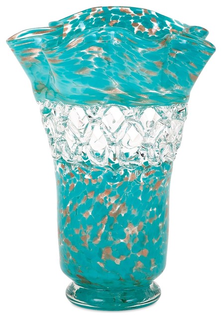 Turquoise Copper Web Glass Art Vase - Contemporary - Vases - by Pizzazz ...