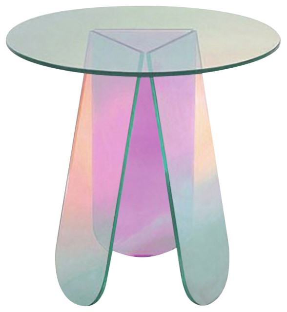 Acrylic End Table Clear Round Side Table Modern Accent Table Iridescent Contemporary Side