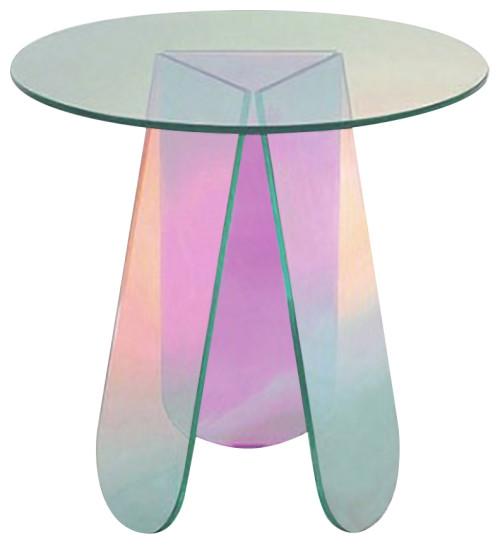 Acrylic End Table Clear Round Side Table Iridescent Accent Table