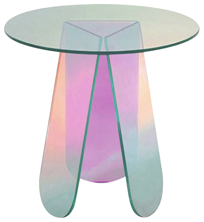Acrylic End Table Clear Round Side Table Modern Accent Table Iridescent ...