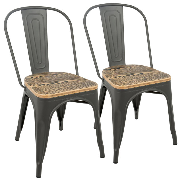 Oregon Industrial-Farmhouse Stackable Dining Chair, Gray/Brown, Set of 2