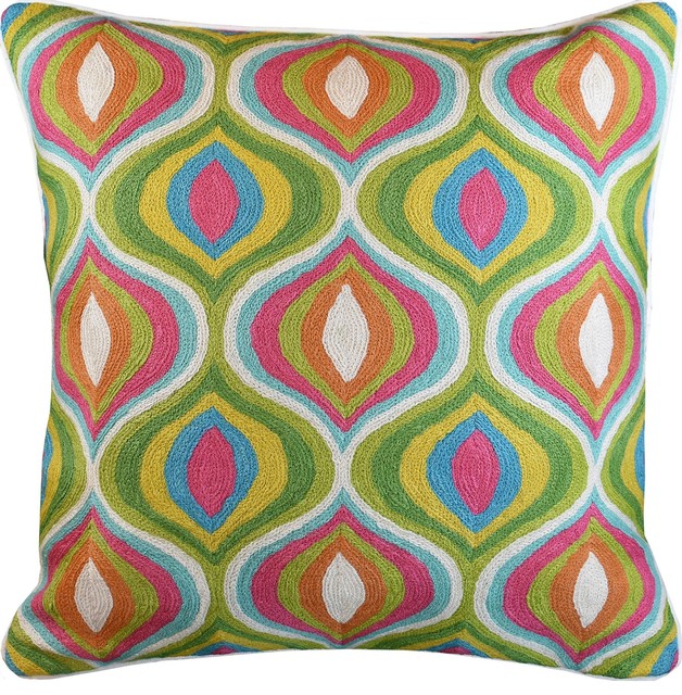 Colorful Teardrop Waves Suzani Accent Pillow Cover Handembroidered Colorful Teardrop Waves Suzani Accent Pillow Cover Handembroidered Wool 20x20