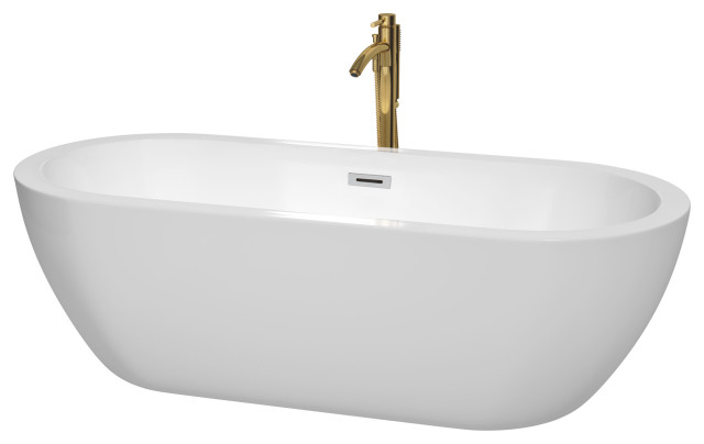 Soho 72" Freestanding White Bathtub, Polished Chrome Trim & Gold Tub Filler